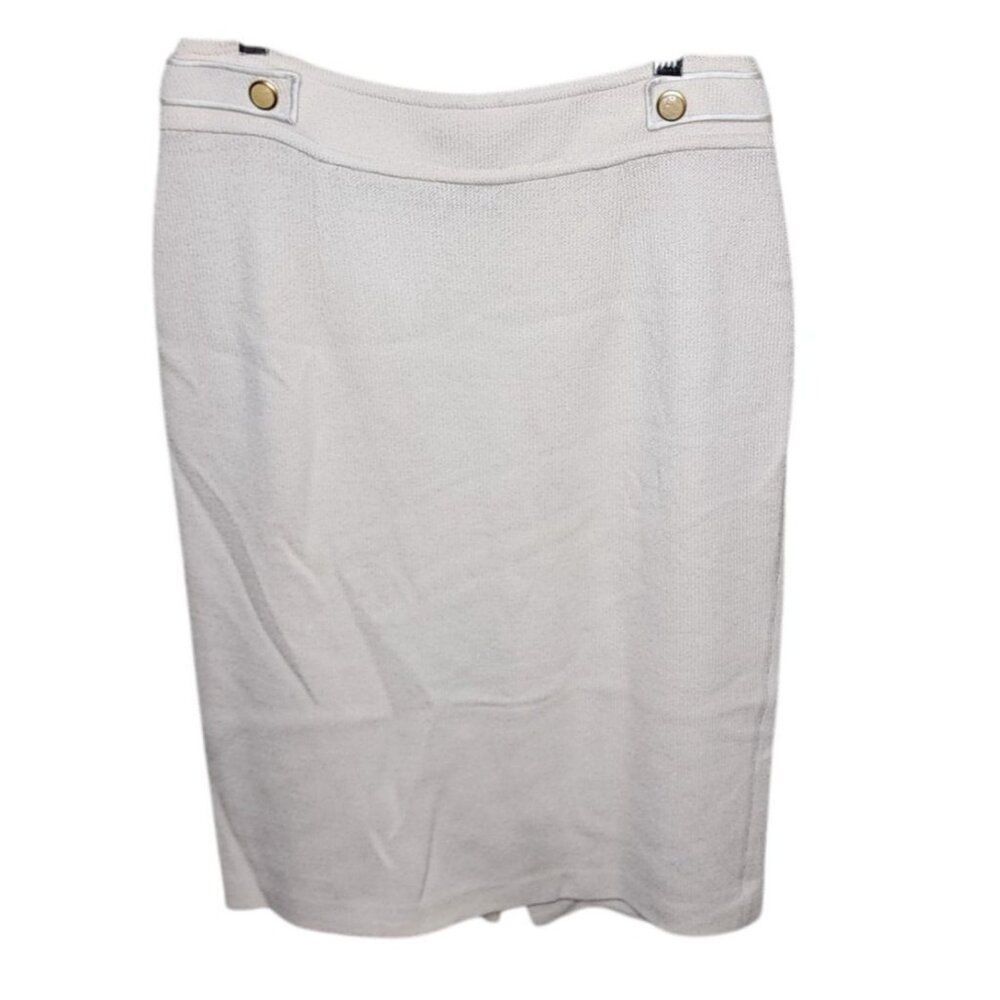 Vintage 80s St John Santana Knit Knee Length Straight Skirt Womens 6 Cream Off W